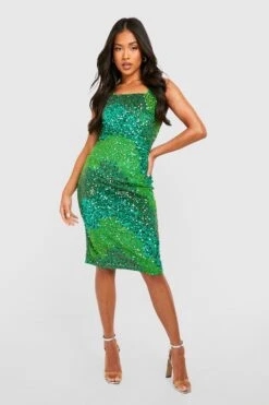 Vestito Midi Petite Con Pannelli, Paillettes E Scollo Quadrato -Negozio al dettaglio Vestiti gzz21892 green xl 2
