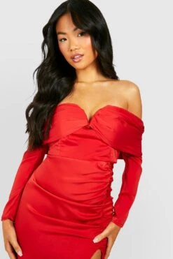 Vestito Midi Petite In Raso Drappeggiato Sulle Spalle Con Spacco -Negozio al dettaglio Vestiti gzz21920 red xl 3