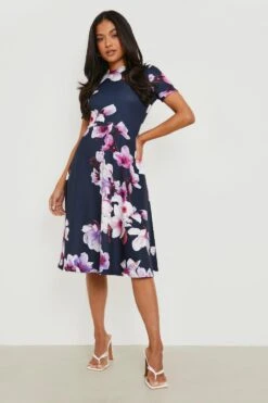 Vestito Skater Midi Petite A Fiori Con Pieghe