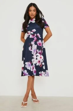 Vestito Skater Midi Petite A Fiori Con Pieghe -Negozio al dettaglio Vestiti gzz22106 navy xl 2