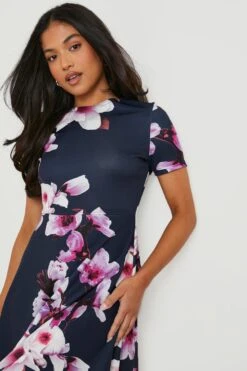 Vestito Skater Midi Petite A Fiori Con Pieghe -Negozio al dettaglio Vestiti gzz22106 navy xl 3