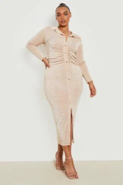 Vestito Camicia Longuette Plus Size Seducente In Acetato -Negozio al dettaglio Vestiti gzz22142 stone xl 2