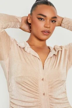 Vestito Camicia Longuette Plus Size Seducente In Acetato -Negozio al dettaglio Vestiti gzz22142 stone xl 3