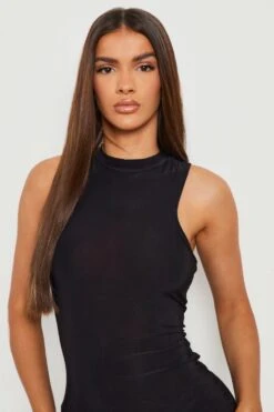 Vestito Longuette Seducente A Collo Alto Con Scollo A Vogatore 7 Vestito Longuette Seducente A Collo Alto Con Scollo A Vogatore -Negozio al dettaglio Vestiti gzz22277 black xl 3