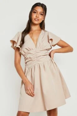 Vestito Skater In Cotone Con Maniche Arricciate