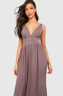 Vestito Maxi Con Scollo Profondo E Spalline -Negozio al dettaglio Vestiti gzz22413 mocha xl 2