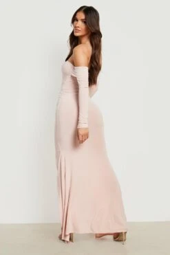 Vestito Maxi A Maniche Lunghe Con Scollo Bardot E Ruches -Negozio al dettaglio Vestiti gzz22422 champagne xl 1