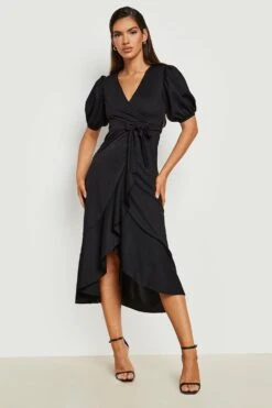 Vestito Scaldacuore Longuette Con Arricciature E Maniche A Sbuffo -Negozio al dettaglio Vestiti gzz22533 black xl 2