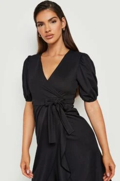 Vestito Scaldacuore Longuette Con Arricciature E Maniche A Sbuffo -Negozio al dettaglio Vestiti gzz22533 black xl 3