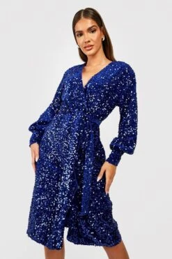 Vestito Scaldacuore Midi Con Cintura E Paillettes -Negozio al dettaglio Vestiti gzz22608 navy xl 2