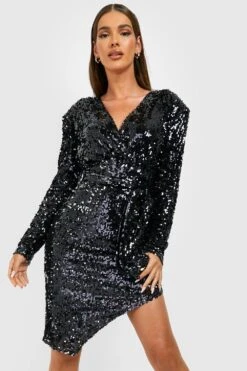 Vestito Midi Da Party Drappeggiato Con Scollo Profondo E Paillettes -Negozio al dettaglio Vestiti gzz22613 black xl 2