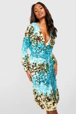 Vestito Scaldacuore Midi Sfumato Con Paillettes -Negozio al dettaglio Vestiti gzz22660 blue xl 2