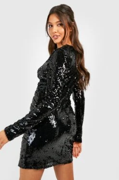 Vestito Scaldacuore Drappeggiato Con Paillettes -Negozio al dettaglio Vestiti gzz22665 black xl 1