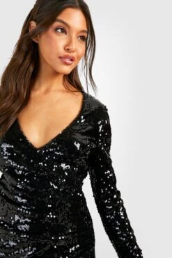 Vestito Scaldacuore Drappeggiato Con Paillettes -Negozio al dettaglio Vestiti gzz22665 black xl 3