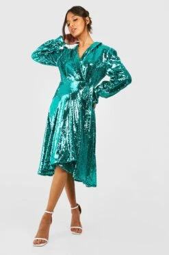 Vestito Scaldacuore Midi Da Party Con Paillettes -Negozio al dettaglio Vestiti gzz22668 green xl 2