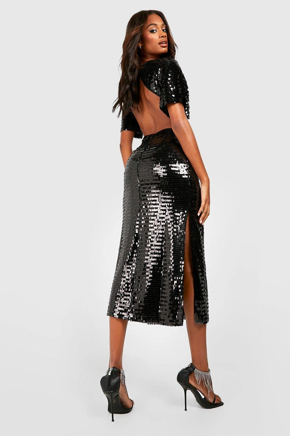 Vestito Midi Da Party Con Paillettes, Cut-out E Maniche Ad Angelo 2 Vestito Midi Da Party Con Paillettes, Cut-out E Maniche Ad Angelo - immagine 2