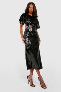 Vestito Midi Da Party Con Paillettes, Cut-out E Maniche Ad Angelo 6 Vestito Midi Da Party Con Paillettes, Cut-out E Maniche Ad Angelo -Negozio al dettaglio Vestiti gzz22674 black xl 2