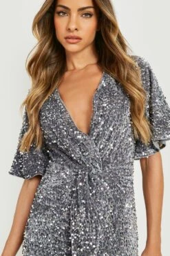 Vestito Scaldacuore Da Party In Velluto Con Paillettes E Dettagli Attorcigliati -Negozio al dettaglio Vestiti gzz22697 silver xl 3