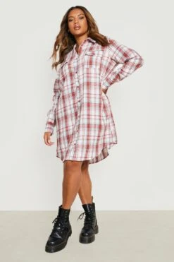 Vestito Camicia Plus Size Spazzolato A Quadri -Negozio al dettaglio Vestiti gzz22708 red xl 2