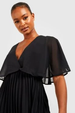 Vestito Midi Tall Da Cerimonia Con Pieghe E Mantella -Negozio al dettaglio Vestiti gzz22840 black xl 3