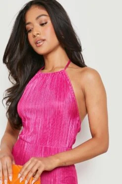 Vestito Maxi Petite Plissettato In Colori Accesi Con Spacco Alla Coscia -Negozio al dettaglio Vestiti gzz22862 hot20pink xl 3