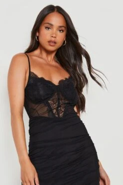 Vestito Midi Petite In Pizzo Stile Corsetto Con Ruches -Negozio al dettaglio Vestiti gzz22864 black xl 3