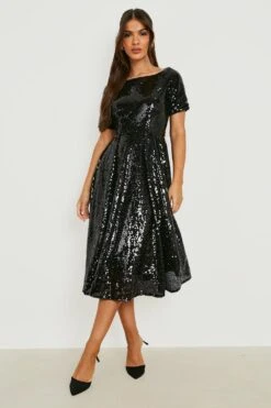 Vestito Midi Da Party Con Gonna Ricoperta In Paillettes 6 Vestito Midi Da Party Con Gonna Ricoperta In Paillettes -Negozio al dettaglio Vestiti gzz22896 black xl 2