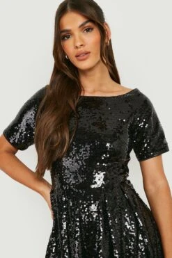 Vestito Midi Da Party Con Gonna Ricoperta In Paillettes 7 Vestito Midi Da Party Con Gonna Ricoperta In Paillettes -Negozio al dettaglio Vestiti gzz22896 black xl 3