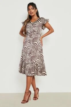 Vestito Midi Con Arricciature E Stampa Animalier -Negozio al dettaglio Vestiti gzz22899 stone xl 2