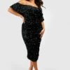 Vestito Midi Plus Size Con Paillettes E Spalle Scoperte