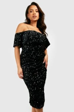 Vestito Midi Plus Size Con Paillettes E Spalle Scoperte -Negozio al dettaglio Vestiti gzz22913 black xl 2