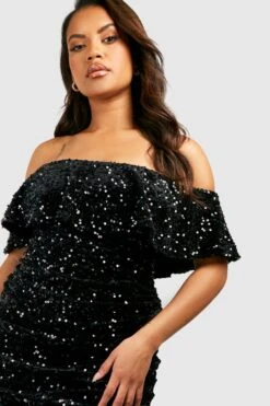 Vestito Midi Plus Size Con Paillettes E Spalle Scoperte -Negozio al dettaglio Vestiti gzz22913 black xl 3