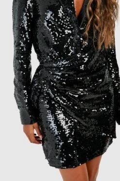 Vestito Camicia Drappeggiato Con Paillettes -Negozio al dettaglio Vestiti gzz22922 black xl 3
