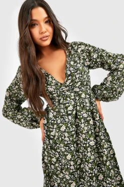 Vestito Midi A Fiori Con Ruches E Polsini -Negozio al dettaglio Vestiti gzz22932 black xl 2