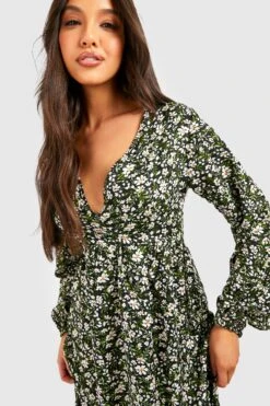 Vestito Midi A Fiori Con Ruches E Polsini -Negozio al dettaglio Vestiti gzz22932 black xl 3