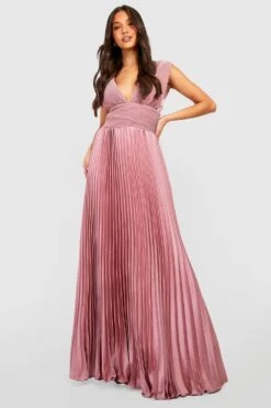 Vestito Maxi Da Cerimonia A Pieghe Con Scollo Profondo