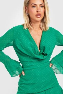 Vestito A Trapezio In Rete Plumetis Con Scollo A Cappuccio -Negozio al dettaglio Vestiti gzz23047 green xl 3