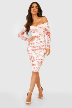 Vestito Midi In Rete In Fantasia Barocca Con Spalle Scoperte