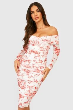 Vestito Midi In Rete In Fantasia Barocca Con Spalle Scoperte -Negozio al dettaglio Vestiti gzz23166 red xl 2