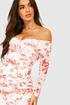 Vestito Midi In Rete In Fantasia Barocca Con Spalle Scoperte -Negozio al dettaglio Vestiti gzz23166 red xl 3