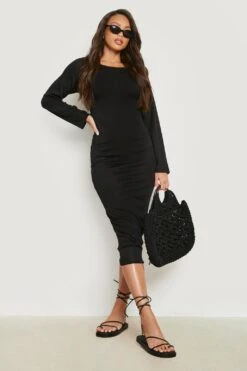 Vestito Longuette Tall In Maglia Fine Con Scollo A Cappuccio Sul Retro -Negozio al dettaglio Vestiti gzz23203 black xl 2