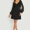Vestito Skater In Rete Plumetis Con Maniche A Campana