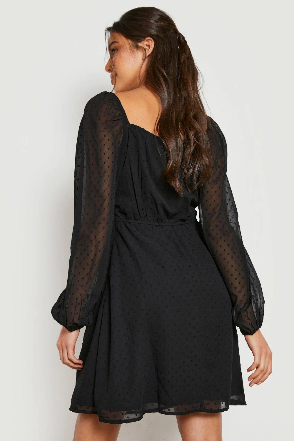 Vestito Skater In Rete Plumetis Con Maniche A Campana 2 Vestito Skater In Rete Plumetis Con Maniche A Campana - immagine 2