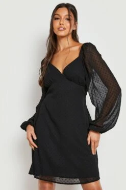 Vestito Skater In Rete Plumetis Con Maniche A Campana 6 Vestito Skater In Rete Plumetis Con Maniche A Campana -Negozio al dettaglio Vestiti gzz23218 black xl 2