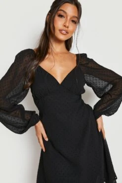 Vestito Skater In Rete Plumetis Con Maniche A Campana 7 Vestito Skater In Rete Plumetis Con Maniche A Campana -Negozio al dettaglio Vestiti gzz23218 black xl 3