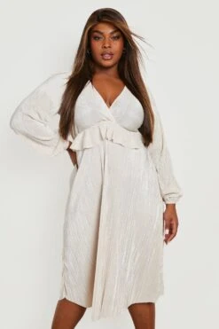 Vestito Midi Plus Size Plissettato Con Dettagli Arricciati -Negozio al dettaglio Vestiti gzz23240 mocha xl 2