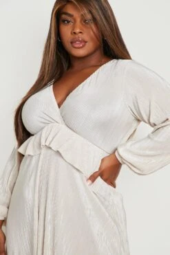 Vestito Midi Plus Size Plissettato Con Dettagli Arricciati -Negozio al dettaglio Vestiti gzz23240 mocha xl 3