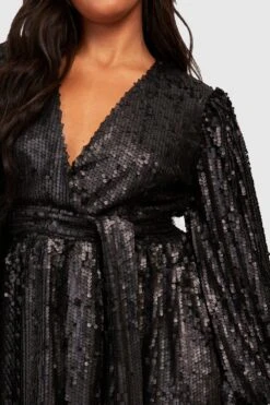 Vestito Skater Plus Size Con Paillettes E Maniche A Campana Estreme -Negozio al dettaglio Vestiti gzz23248 black xl 3