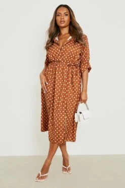 Vestito Camicia Midi Plus Size A Pois