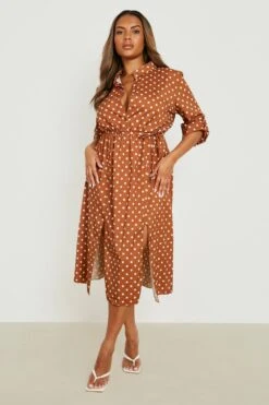 Vestito Camicia Midi Plus Size A Pois -Negozio al dettaglio Vestiti gzz23259 terracotta xl 2